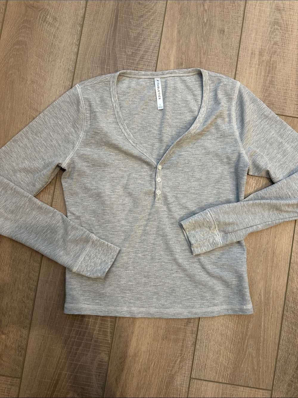 Fabletics Light Gray Ribbed Henley Long Sleeve Top